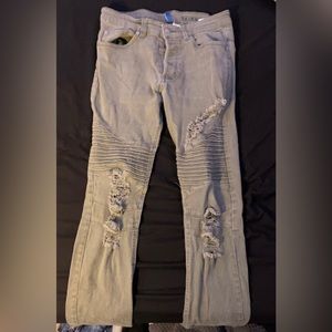 H&M Olive Biker Ripped Skinny Jeans